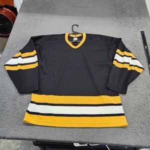 Vintage Maska Hockey Jersey Mens Large Black Yellow Striped Ultrafil Canada 90s
